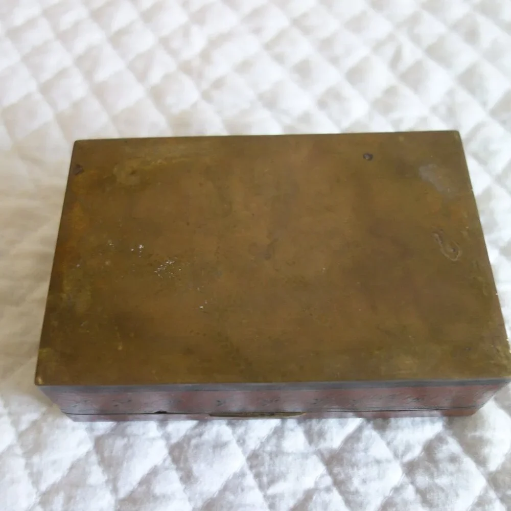 Really really old etched brass wood trinket box